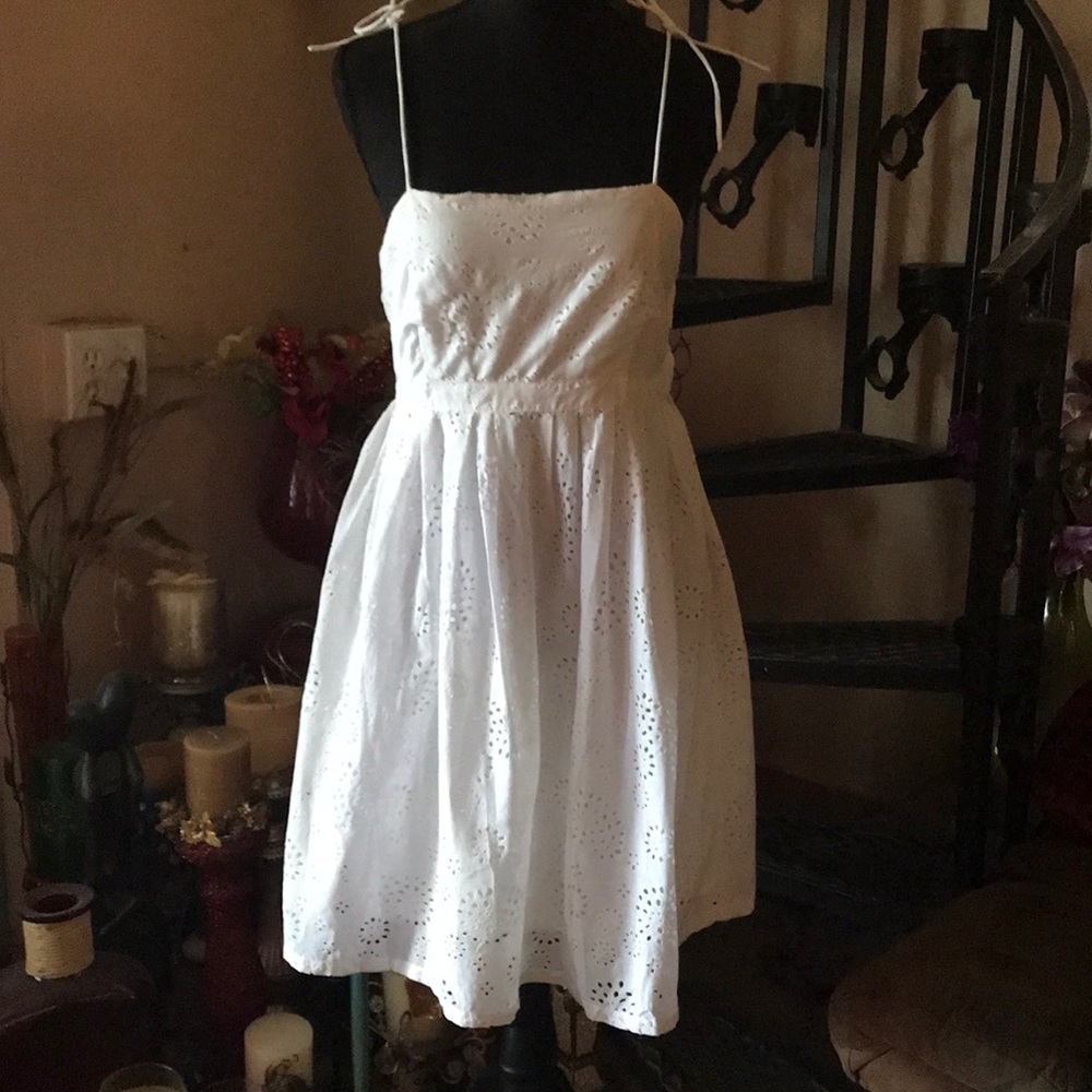 Vintage White Eyelet Cotton Summer Dress Med